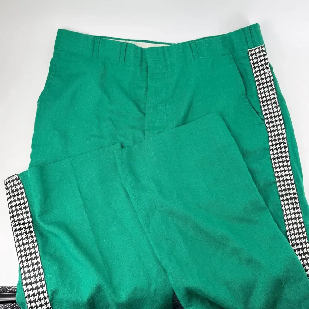 Vintage Corbin Montego Linen Trousers Green Houndstooth Stripe Squire Shop 32